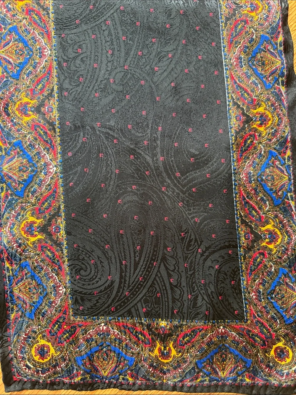 Vintage Silk Scarf Black Paisley Jacquard Oblong Scarf
